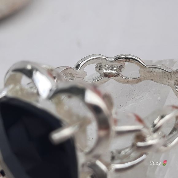 Cocktail Ring, Jet Black Facetted Stone, Silver Stamped 925 - Picture 3 of 6